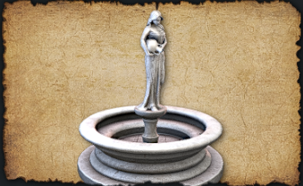 2024 Nymph Fountain (Stone Fountain) A round marble fountain featuring a shapely nymph holding an amphora, its water supply never ending.