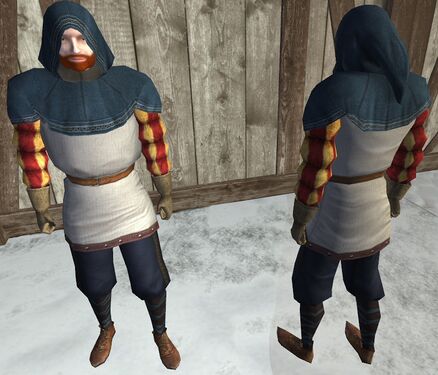 "Classic"/original full cloth shirt set: Blue cloth hood, cloth shirt, red striped cloth sleeves cloth pants, cloth gloves, cloth shoes