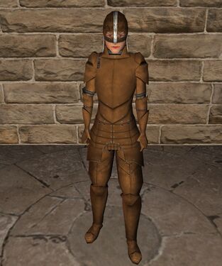 Bronze plate armour with open helm