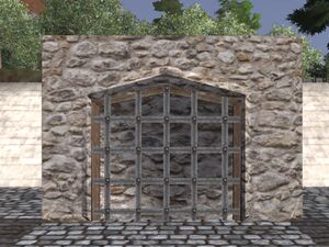 Rounded stone barred wall