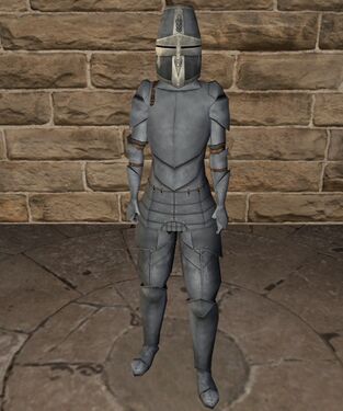 Steel plate armour with great helm