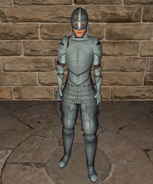 Silver plate armour with open helm