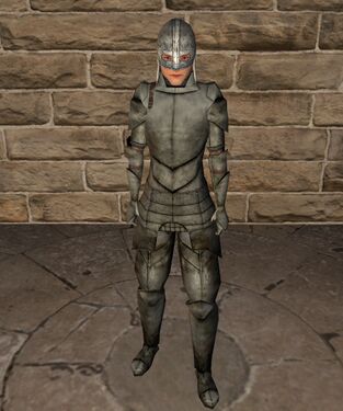 Iron plate armour with open helm