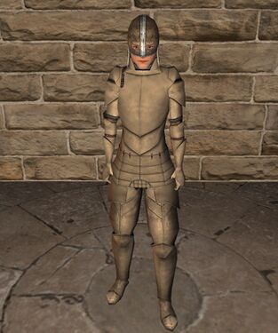Brass plate armour with open helm
